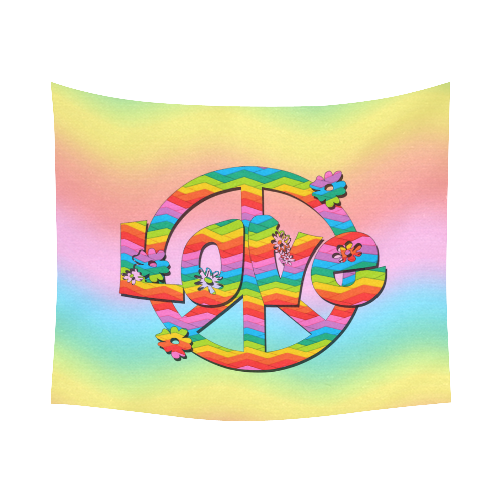 Colorful Love and Peace Background Cotton Linen Wall Tapestry 60"x 51"