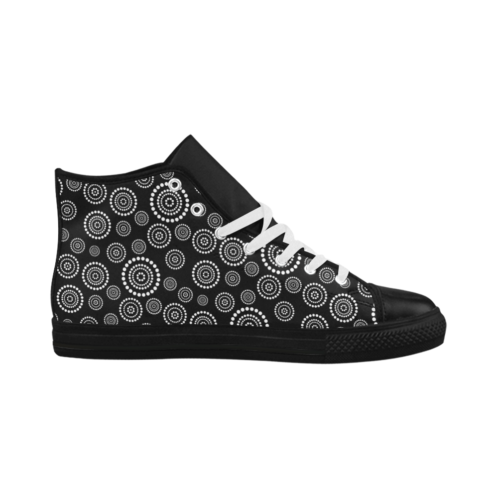 Dots Circle Flower Power Pattern white Aquila High Top Microfiber Leather Men's Shoes (Model 032)