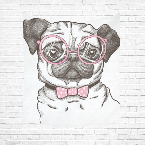 pug in glasses Cotton Linen Wall Tapestry 51"x 60"