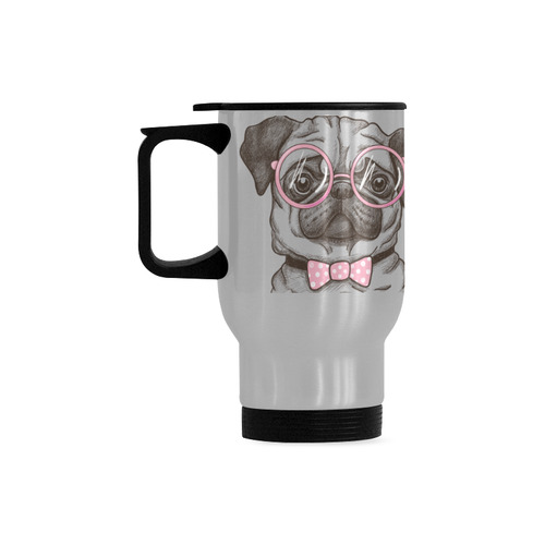 pug in glasses Travel Mug (Silver) (14 Oz)