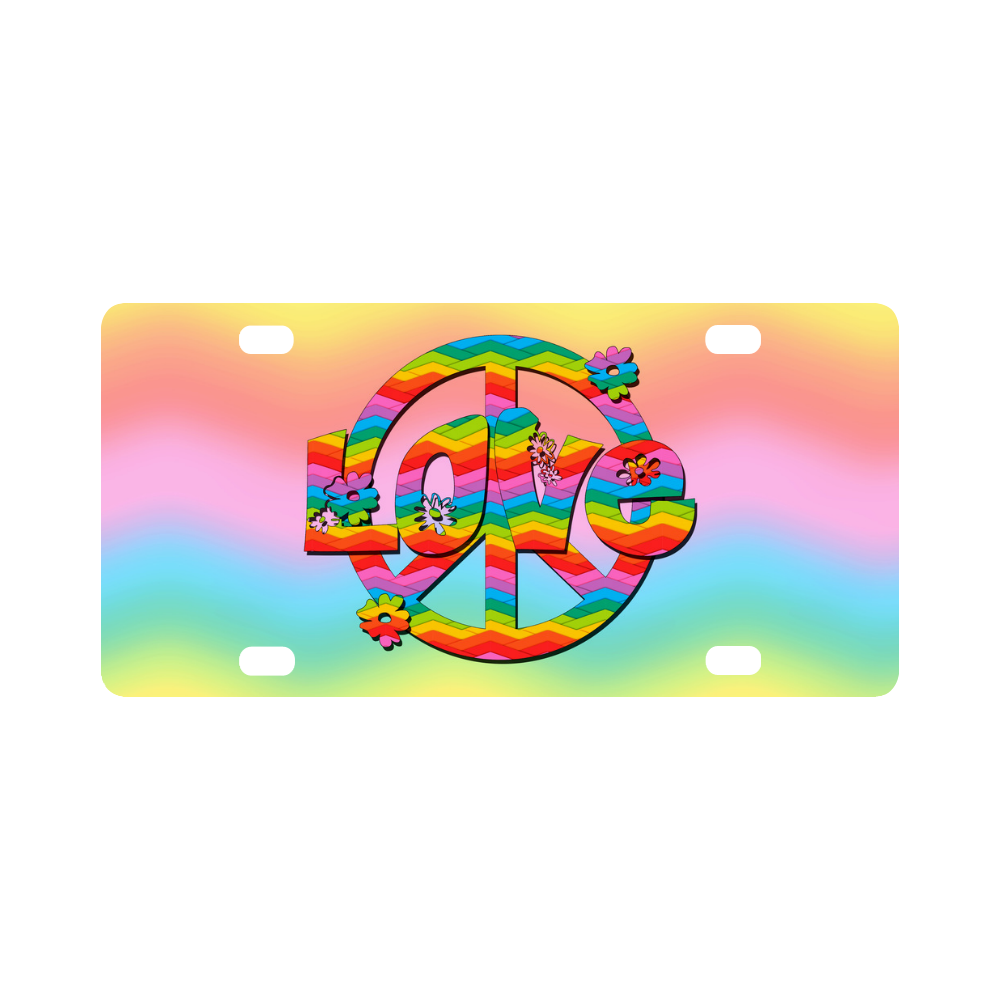 Colorful Love and Peace Background Classic License Plate