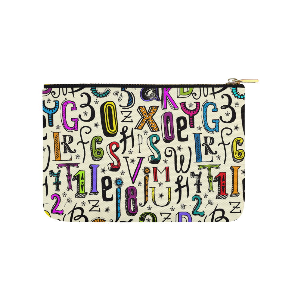 Letters Numbers Stars Typography Pattern Colored Carry-All Pouch 9.5''x6''