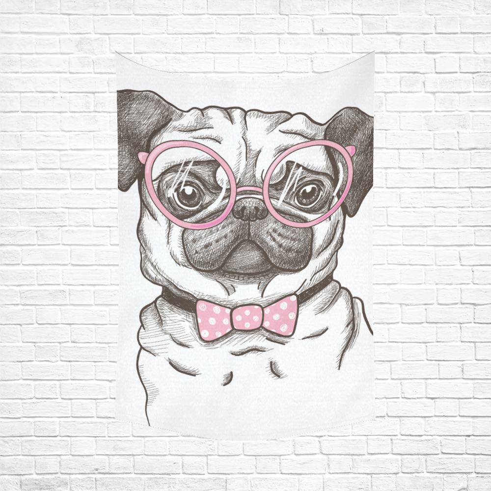 pug in glasses Cotton Linen Wall Tapestry 60"x 90"