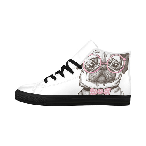 pug in glasses Aquila High Top Microfiber Leather Women's Shoes (Model 032)