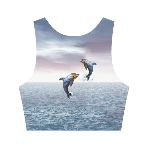 steampunk jumping dolphins Women's Crop Top (Model T42)