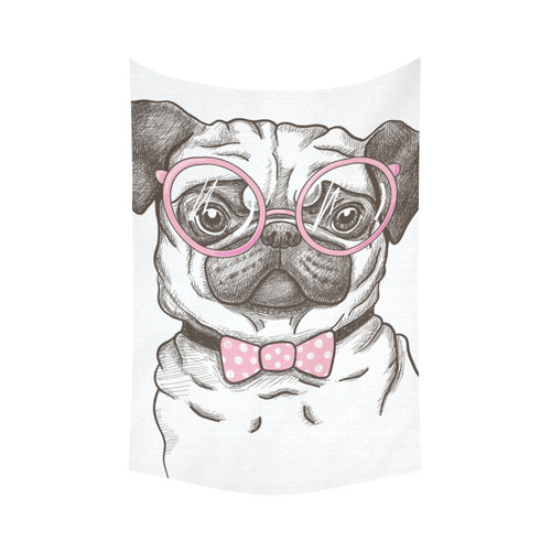 pug in glasses Cotton Linen Wall Tapestry 60"x 90"