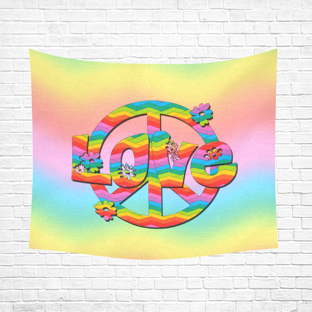 Colorful Love and Peace Background Cotton Linen Wall Tapestry 60"x 51"