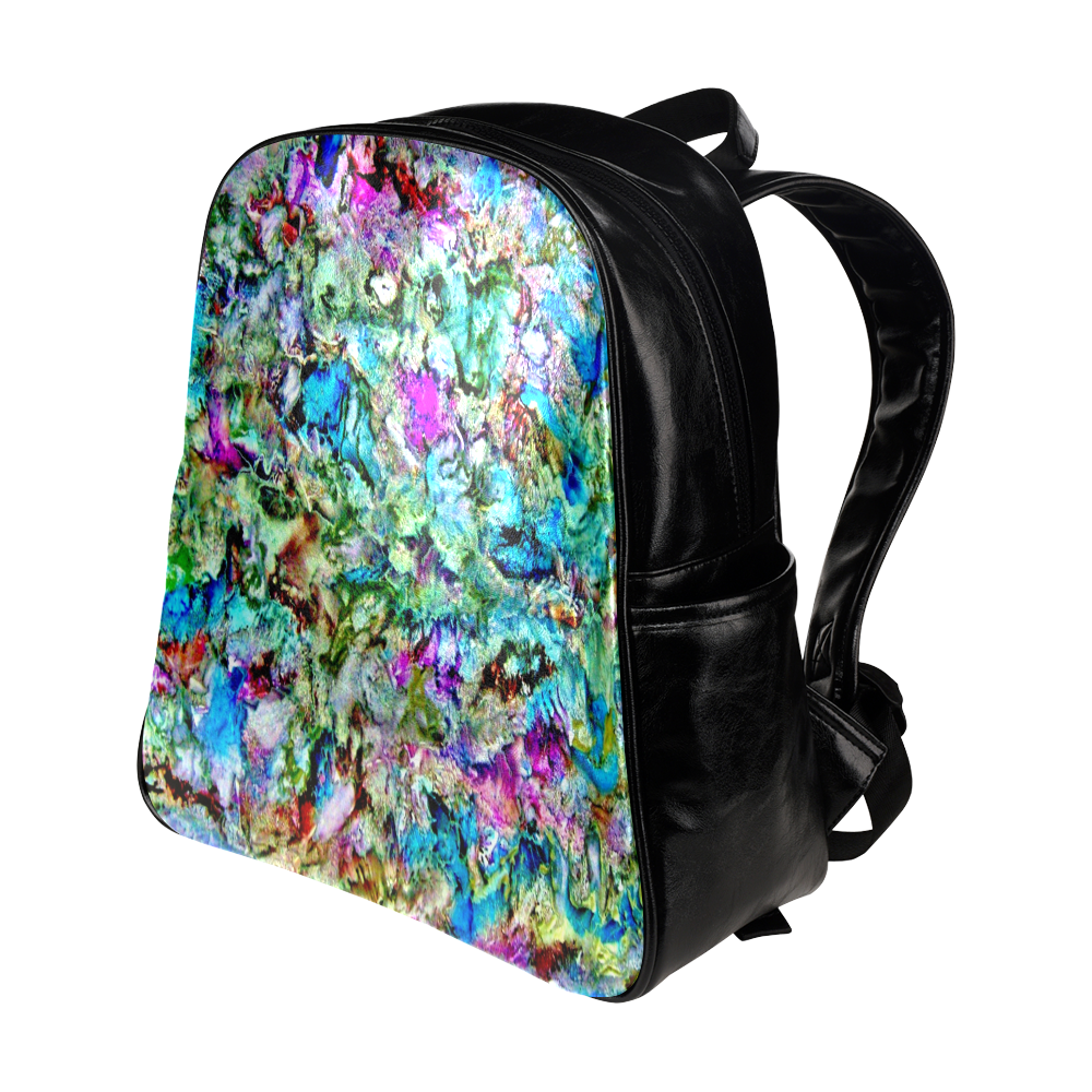 Colorful Flower Marbling Multi-Pockets Backpack (Model 1636)