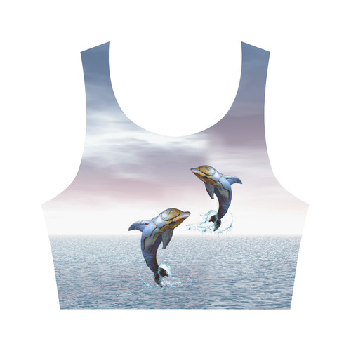 steampunk jumping dolphins Women's Crop Top (Model T42)