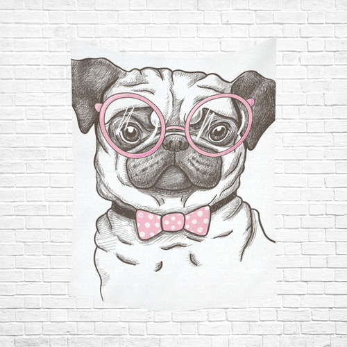 pug in glasses Cotton Linen Wall Tapestry 60"x 80"