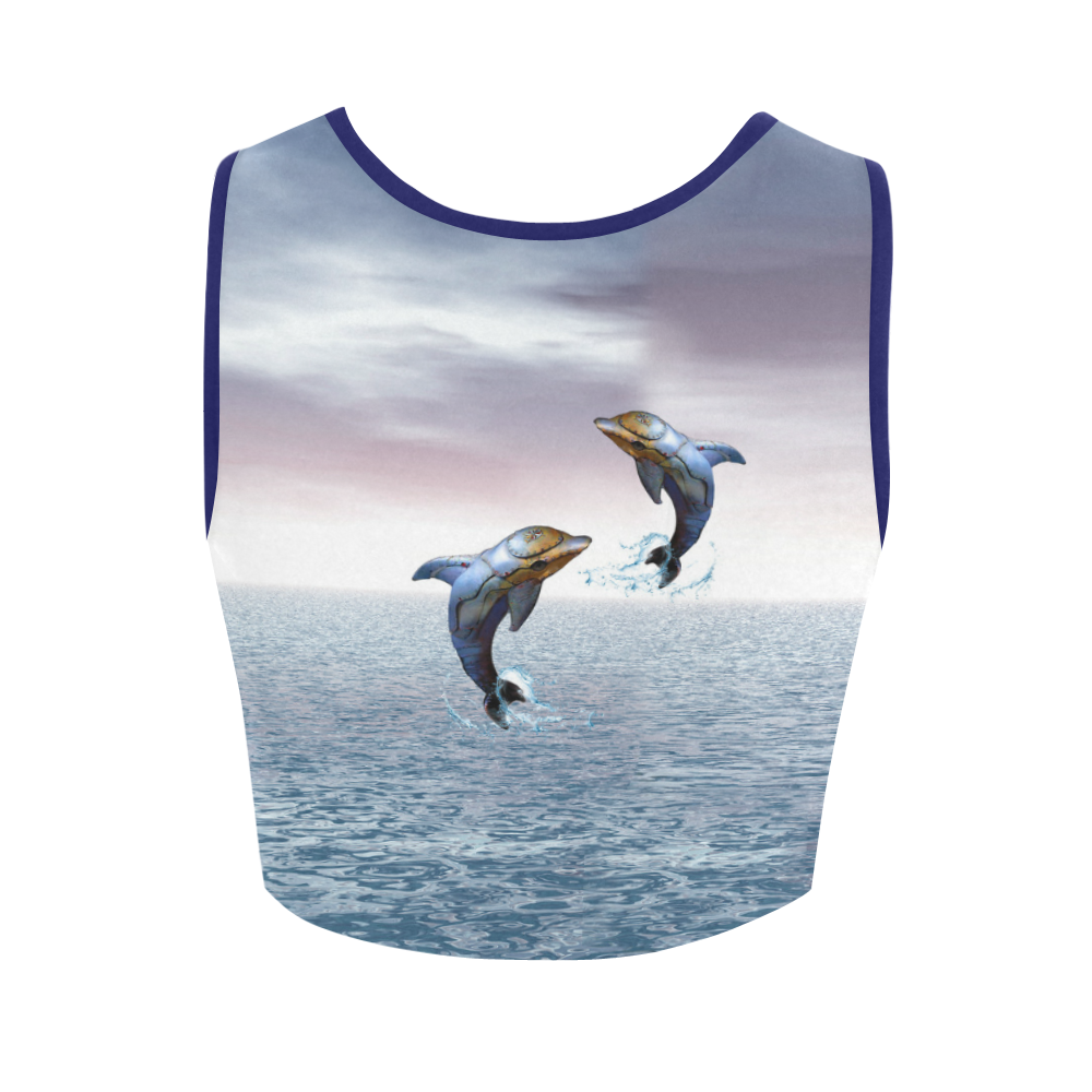 steampunk jumping dolphins Women's Crop Top (Model T42)