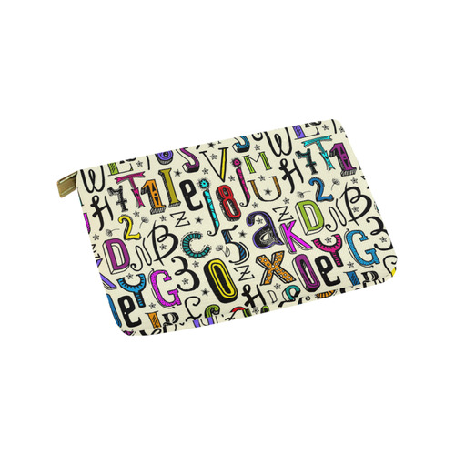 Letters Numbers Stars Typography Pattern Colored Carry-All Pouch 9.5''x6''