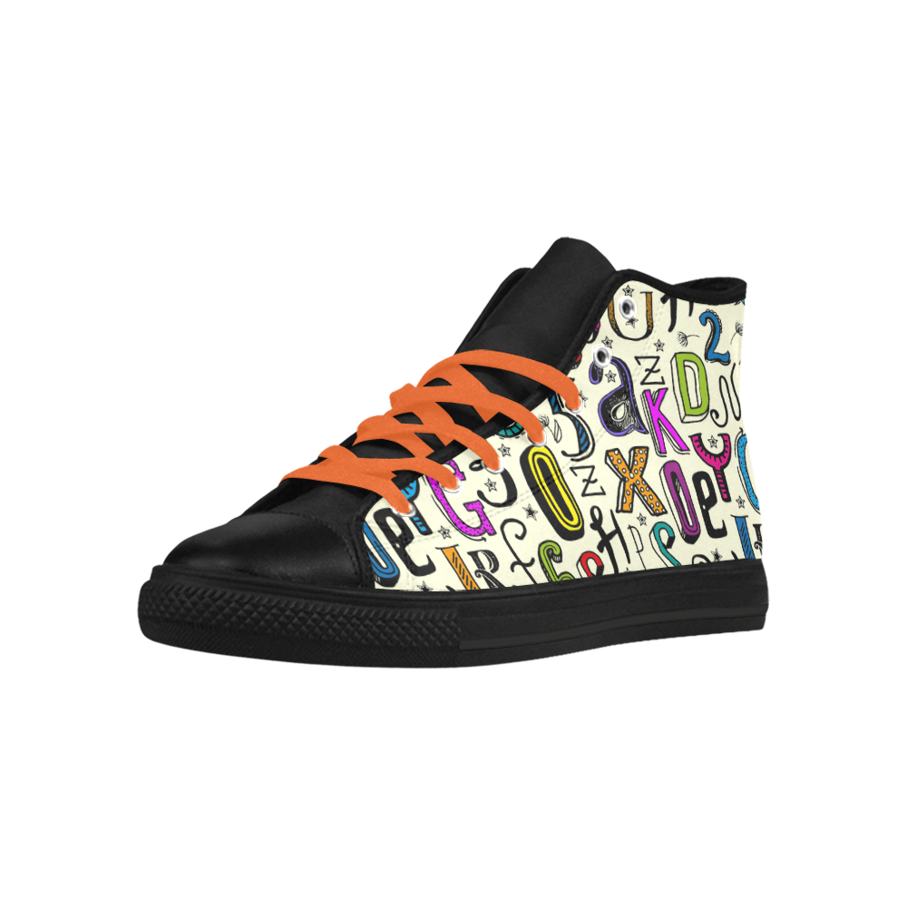 Letters Numbers Stars Typography Pattern Colored Aquila High Top Microfiber Leather Men's Shoes (Model 032)