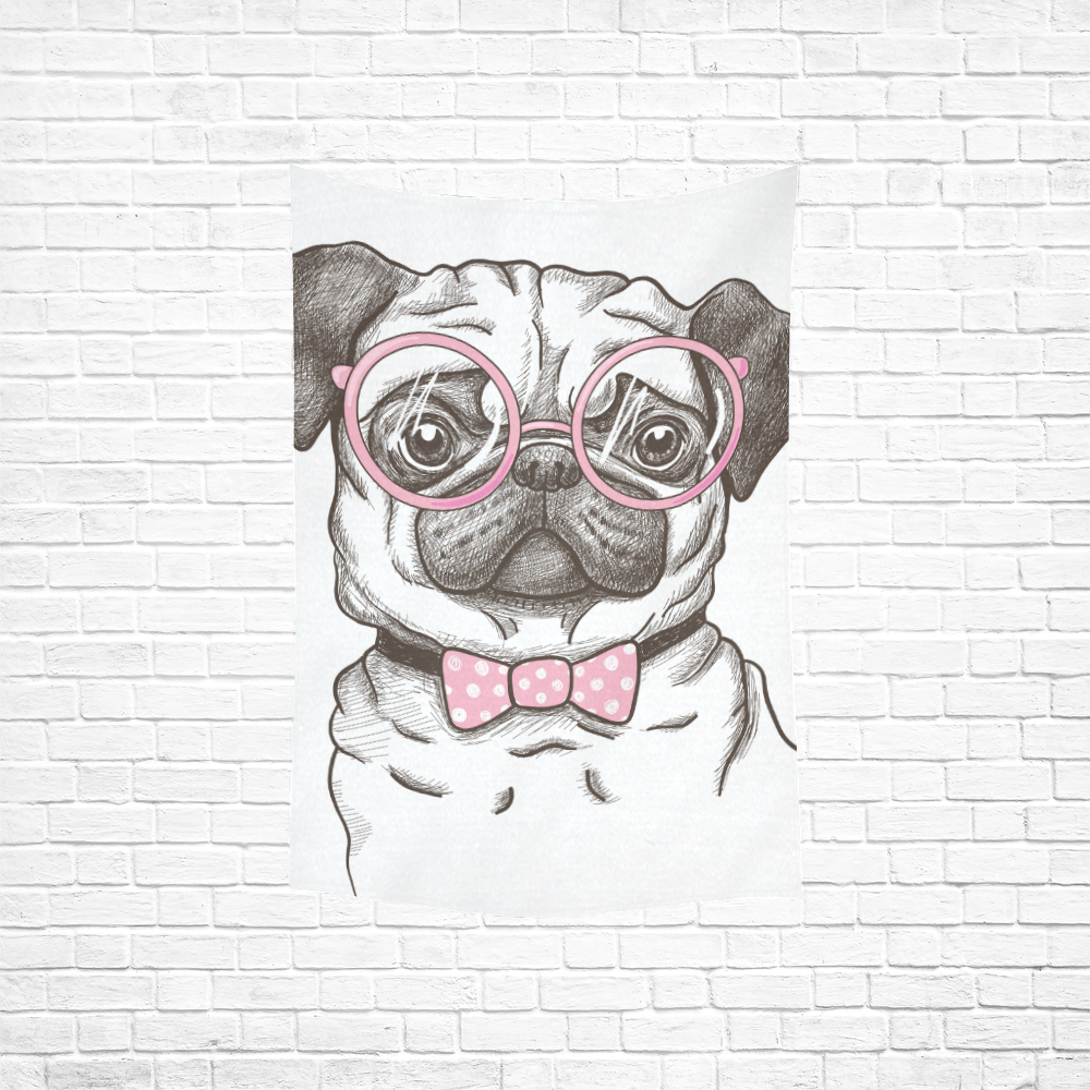 pug in glasses Cotton Linen Wall Tapestry 40"x 60"