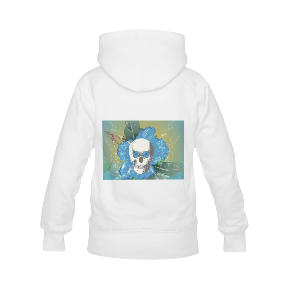 Funny skull with blue flowers Men's Classic Hoodies (Model H10)