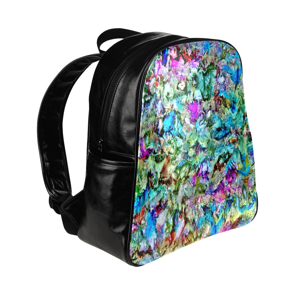 Colorful Flower Marbling Multi-Pockets Backpack (Model 1636)