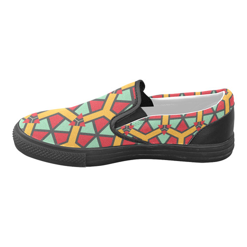 Honeycombs triangles and other shapes pattern Men's Unusual Slip-on Canvas Shoes (Model 019)