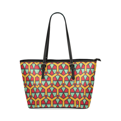 Honeycombs triangles and other shapes pattern Leather Tote Bag/Large (Model 1640)