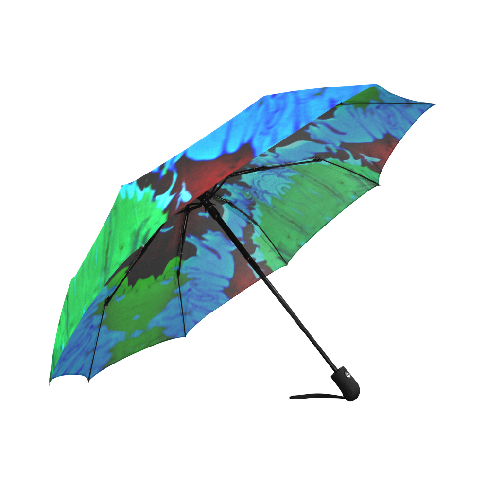 Abstract Green Brown, Blue Red Marbling Auto-Foldable Umbrella (Model U04)