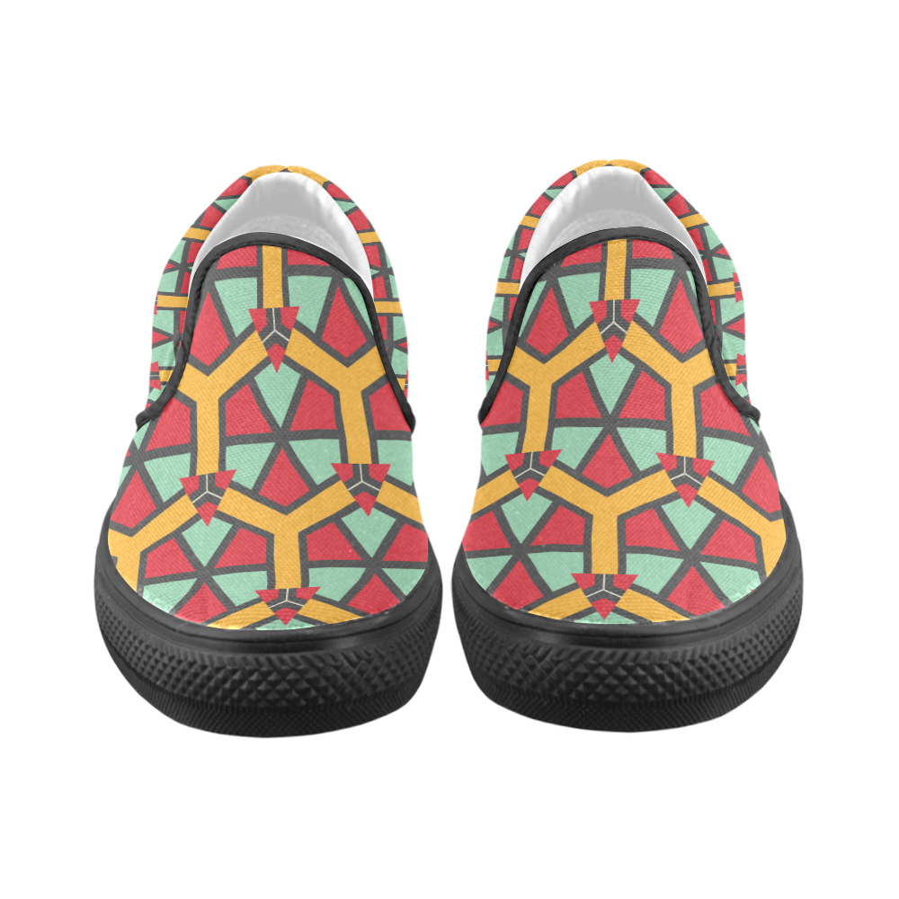 Honeycombs triangles and other shapes pattern Men's Unusual Slip-on Canvas Shoes (Model 019)