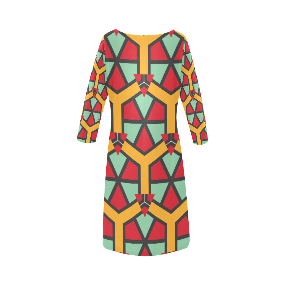 Honeycombs triangles and other shapes pattern Round Collar Dress (D22)