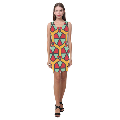 Honeycombs triangles and other shapes pattern Medea Vest Dress (Model D06)