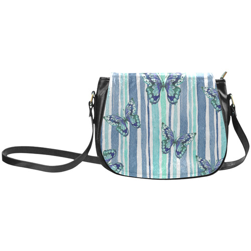 Watercolor Butterflies & Stripes Blue Cyan Classic Saddle Bag/Small (Model 1648)