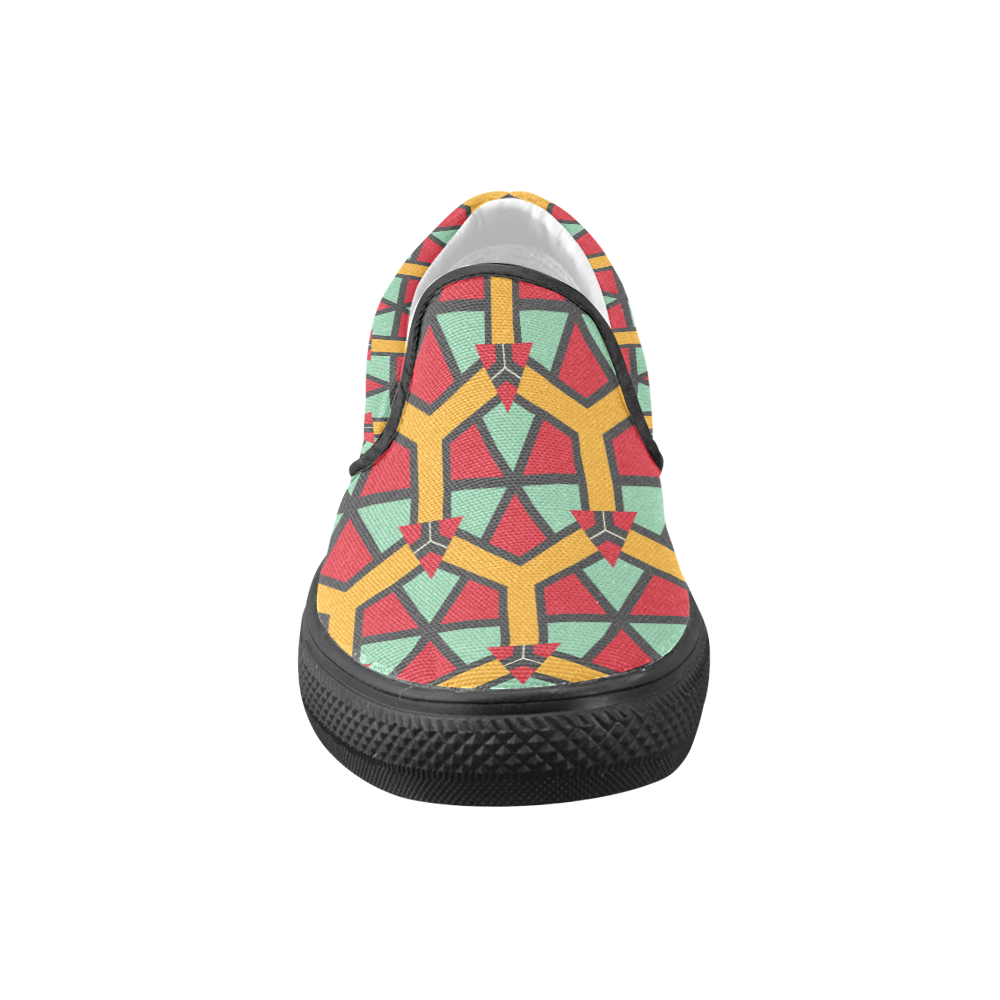 Honeycombs triangles and other shapes pattern Men's Unusual Slip-on Canvas Shoes (Model 019)