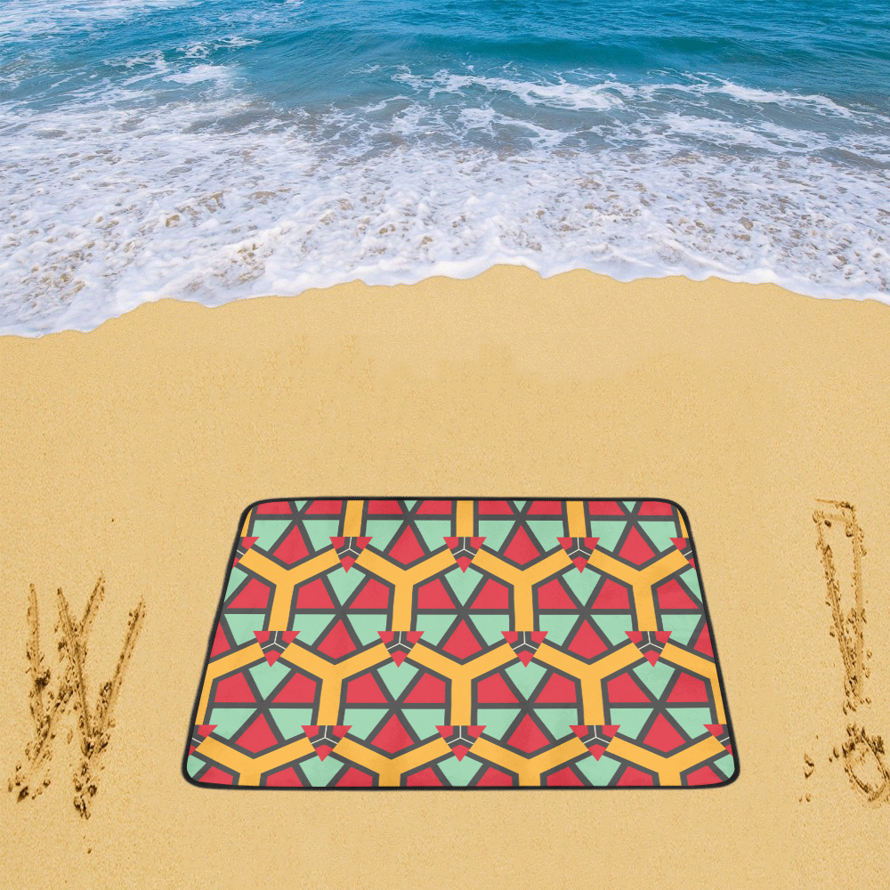 Honeycombs triangles and other shapes pattern Beach Mat 78"x 60"