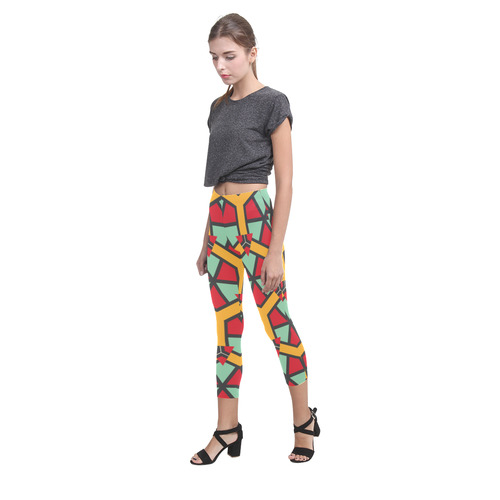 Honeycombs triangles and other shapes pattern Capri Legging (Model L02)