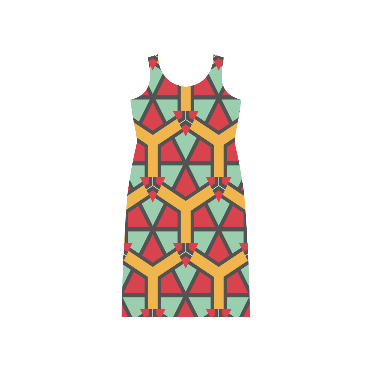 Honeycombs triangles and other shapes pattern Phaedra Sleeveless Open Fork Long Dress (Model D08)