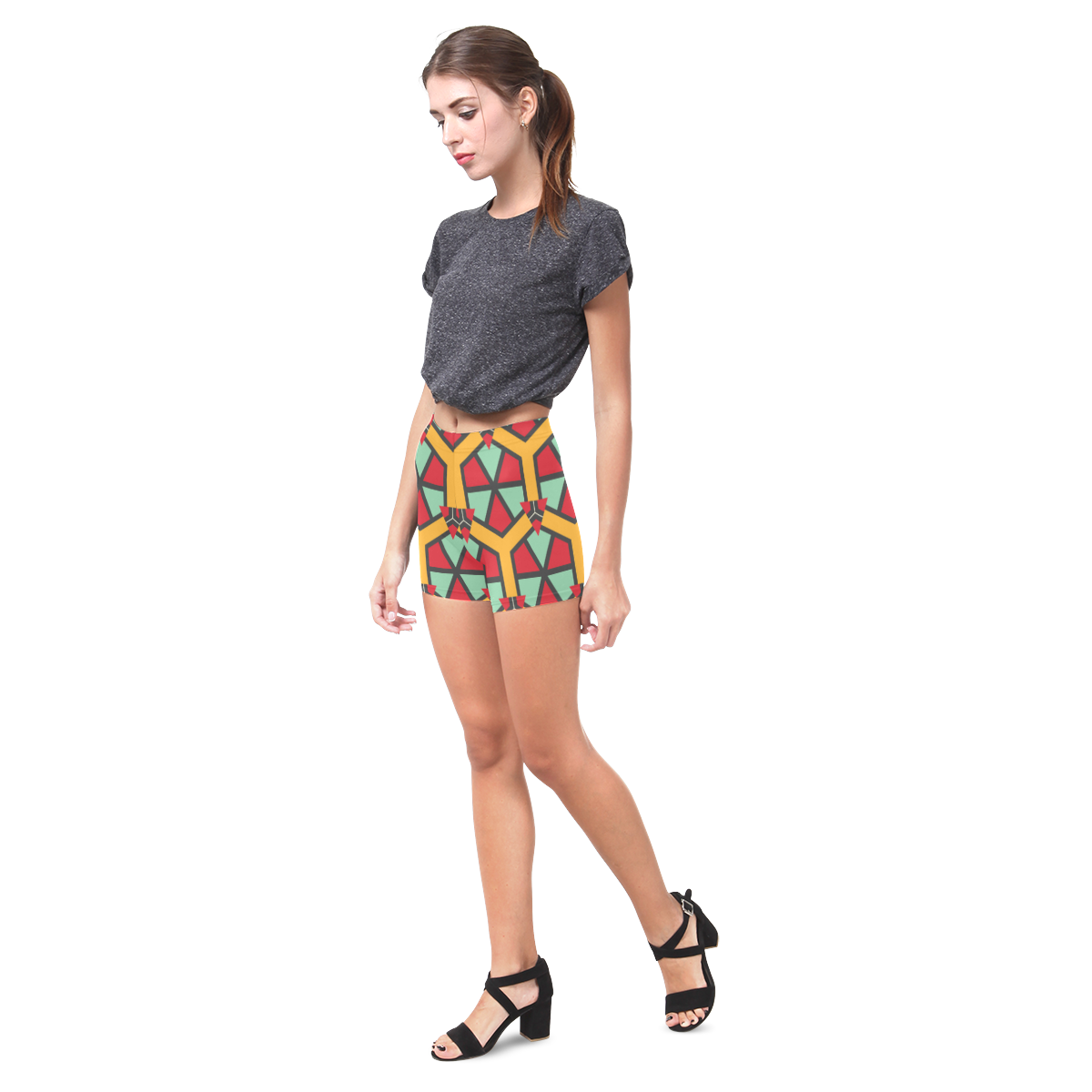 Honeycombs triangles and other shapes pattern Briseis Skinny Shorts (Model L04)