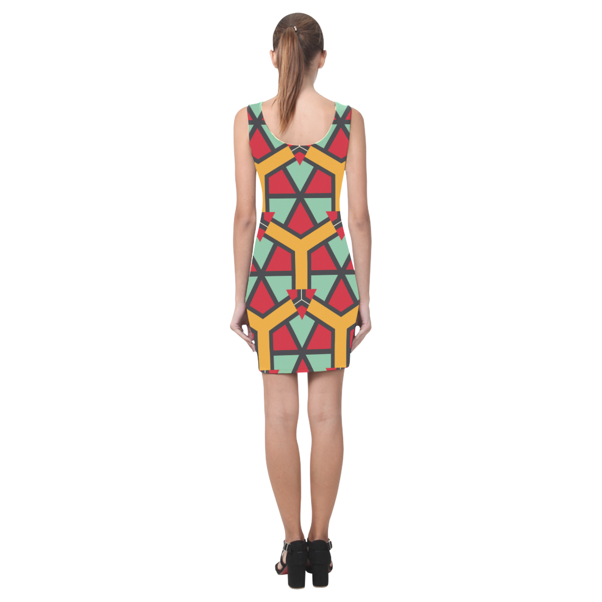 Honeycombs triangles and other shapes pattern Medea Vest Dress (Model D06)