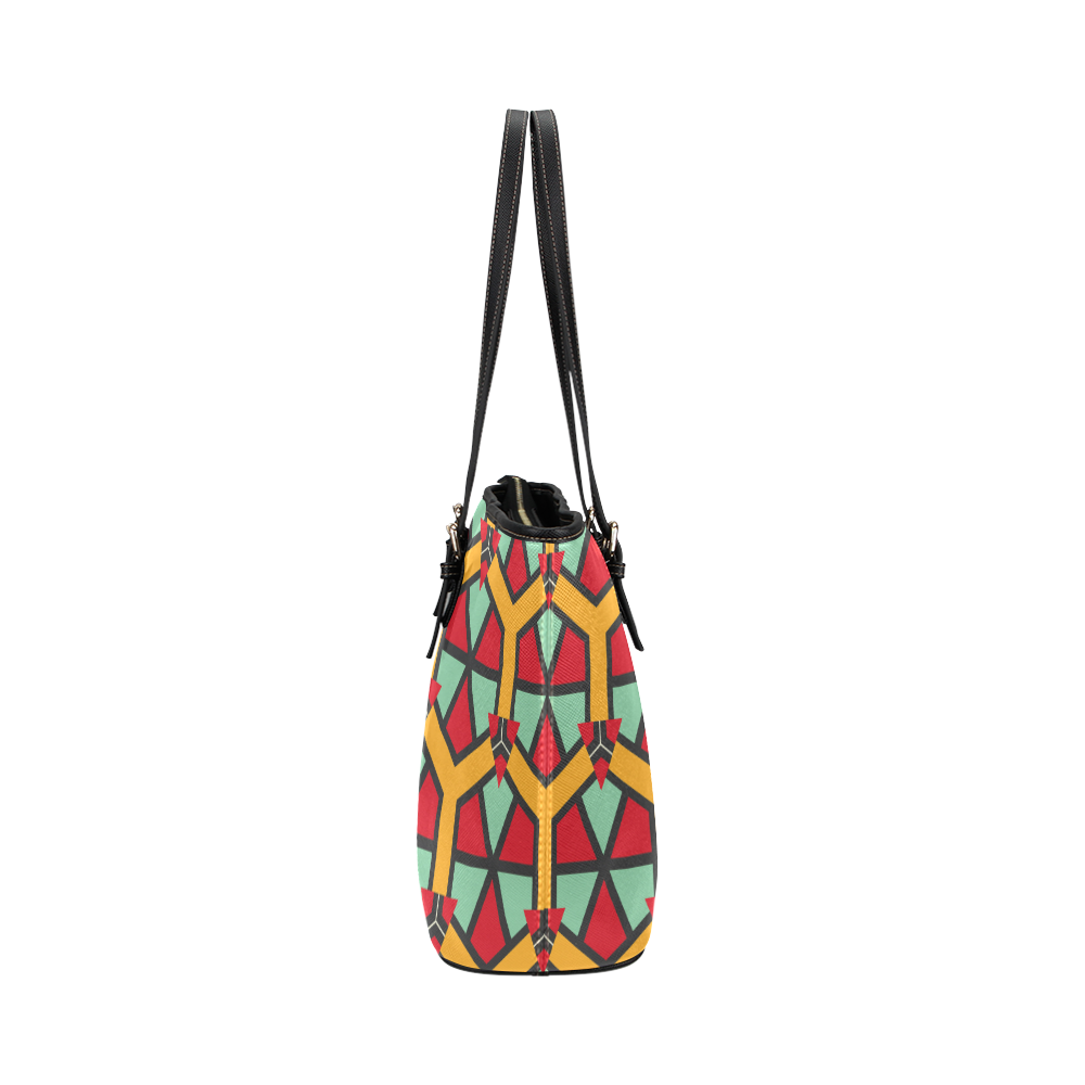 Honeycombs triangles and other shapes pattern Leather Tote Bag/Large (Model 1651)