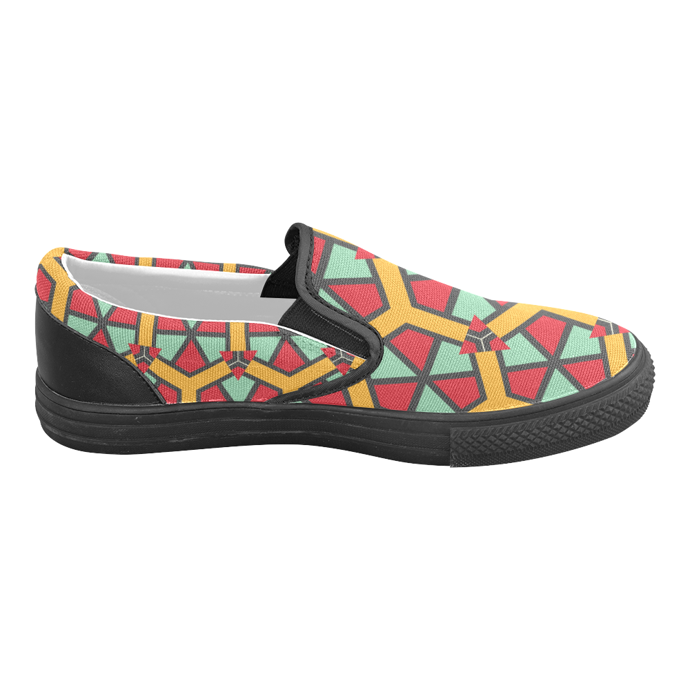 Honeycombs triangles and other shapes pattern Men's Unusual Slip-on Canvas Shoes (Model 019)