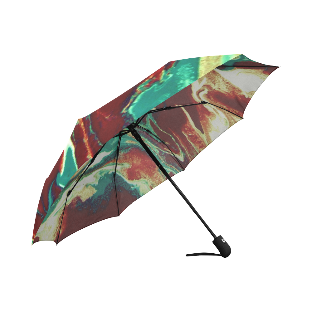 Gold Green Brown Marbling Auto-Foldable Umbrella (Model U04)