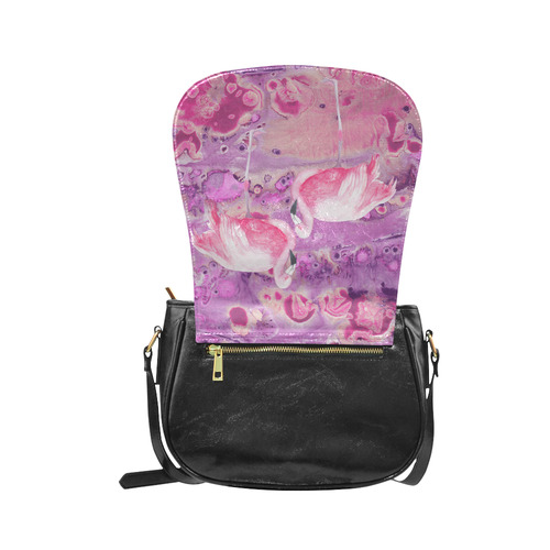 Flamingos Batik Paint Background Pink Violet Classic Saddle Bag/Small (Model 1648)