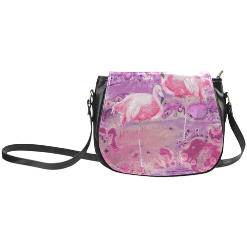 Flamingos Batik Paint Background Pink Violet Classic Saddle Bag/Small (Model 1648)