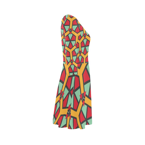 Honeycombs triangles and other shapes pattern 3/4 Sleeve Sundress (D23)
