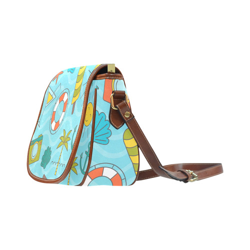 Waves Pattern with Summer Elements Saddle Bag/Small (Model 1649) Full Customization