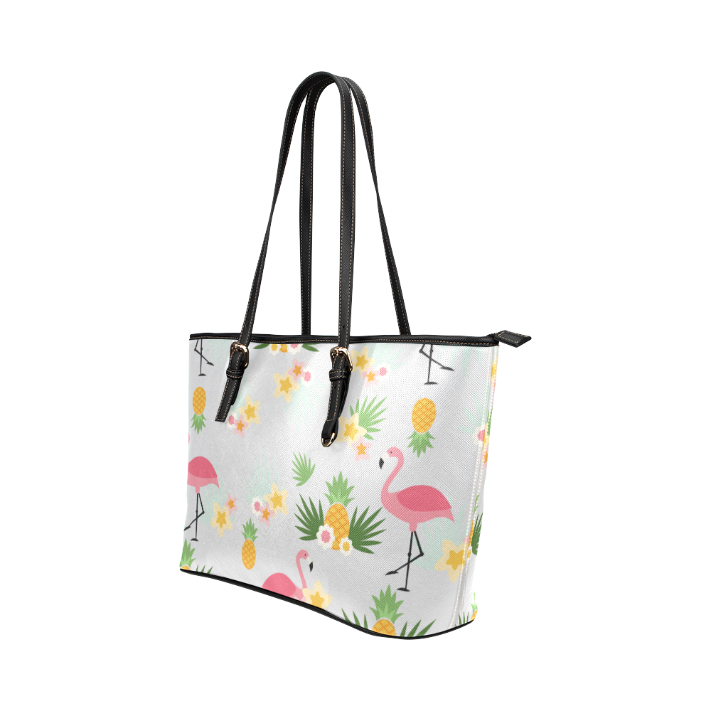 Flamingos and Pineapple Pattern Leather Tote Bag/Large (Model 1651)