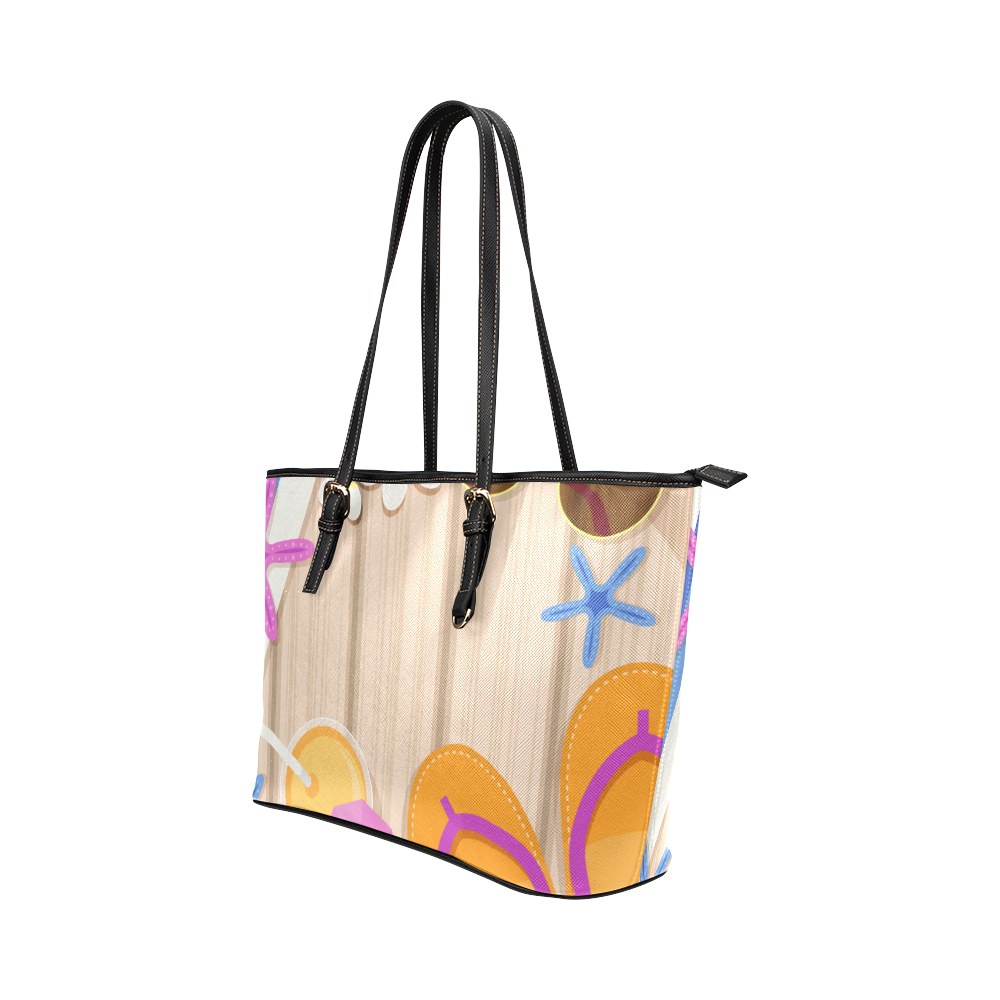 Summer Fun Background Leather Tote Bag/Large (Model 1651)