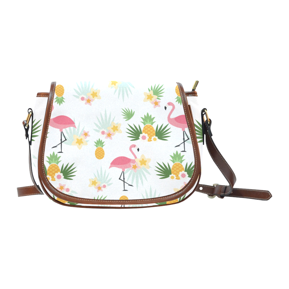Flamingos and Pineapple Pattern Saddle Bag/Small (Model 1649) Full Customization