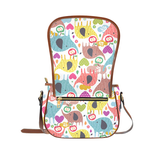 Colorful Cute Elephants Pattern Background Saddle Bag/Small (Model 1649) Full Customization