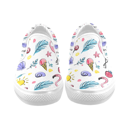 Hand Drawn Watercolor Flamingos Slip-on Canvas Shoes for Men/Large Size (Model 019)