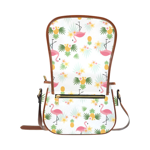 Flamingos and Pineapple Pattern Saddle Bag/Large (Model 1649)