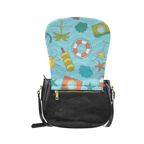 Waves Pattern with Summer Elements Classic Saddle Bag/Small (Model 1648)
