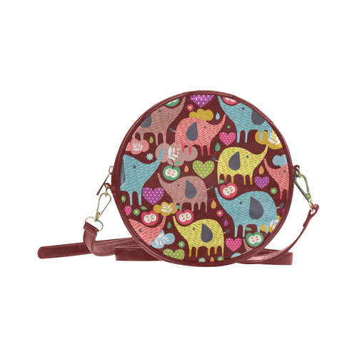 Colorful Cute Elephants Pattern Background Round Sling Bag (Model 1647)