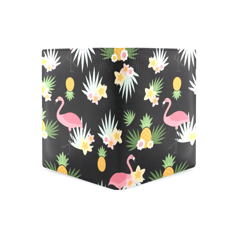 Flamingos and Pineapple Pattern Men's Leather Wallet (Model 1612)