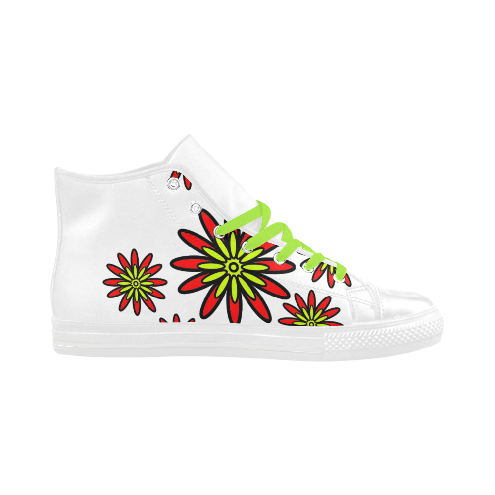 Red Flowers Aquila High Top Microfiber Leather Women's Shoes (Model 032)